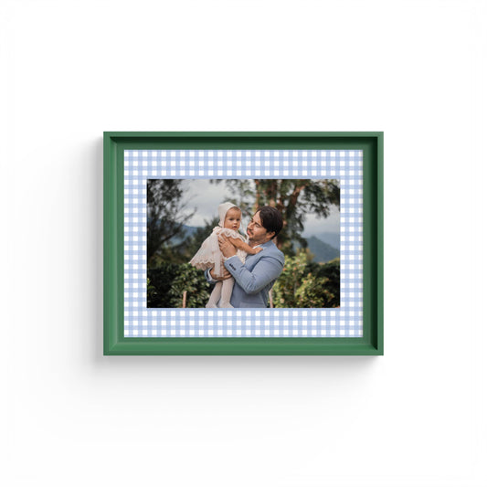 Gingham Photo Mount - mount for picture frame for christening photos -modern christenings gifts -green frame - wall hanging - Coeur et Maman