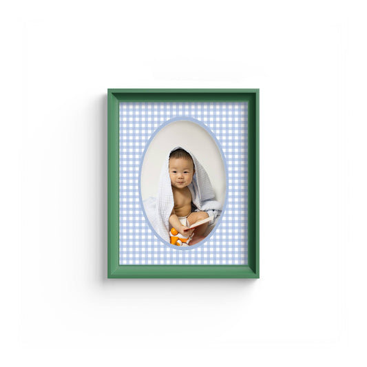 Gingham Photo Mount - mount for picture frame for christening photos -modern christenings gifts -green frame - wall hanging - Coeur et Maman