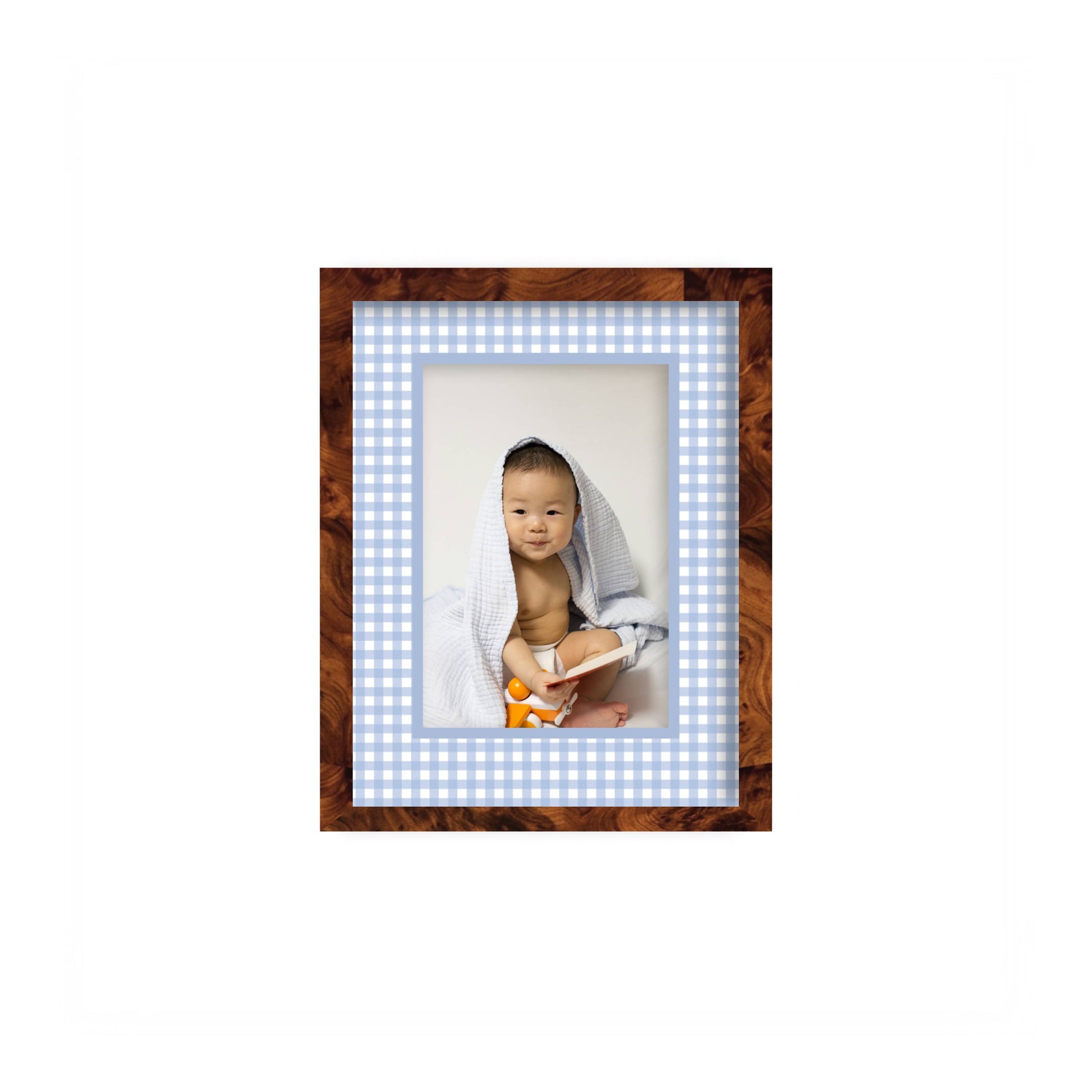 Gingham Photo Mount - custom photo mat for framing christening photos - modern christening gifts - burlwood frame - wall hanging - Coeur et Maman