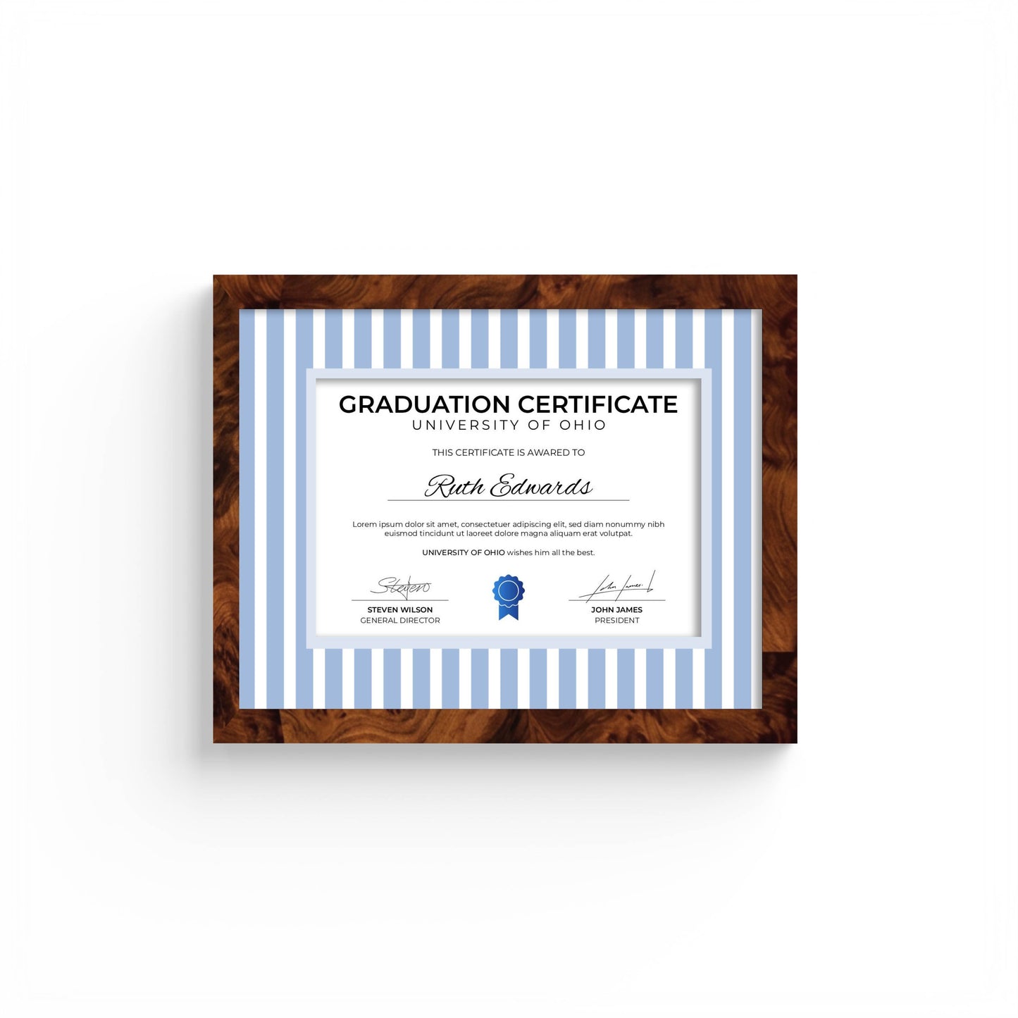 Medium Stripes Photo Mount - custom photo mat for framing graduation certificates - burlwood frame - wall hanging - Coeur et Maman