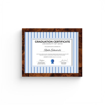 Medium Stripes Photo Mount - custom photo mat for framing graduation certificates - burlwood frame - wall hanging - Coeur et Maman