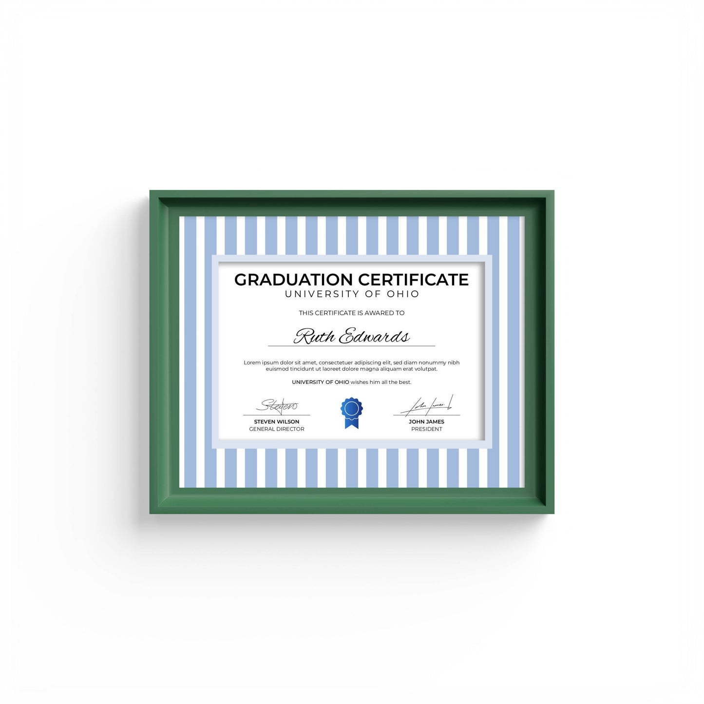 Medium Stripes Photo Mount - mount for picture frame for graduation certificates - green frame - wall hanging - Coeur et Maman