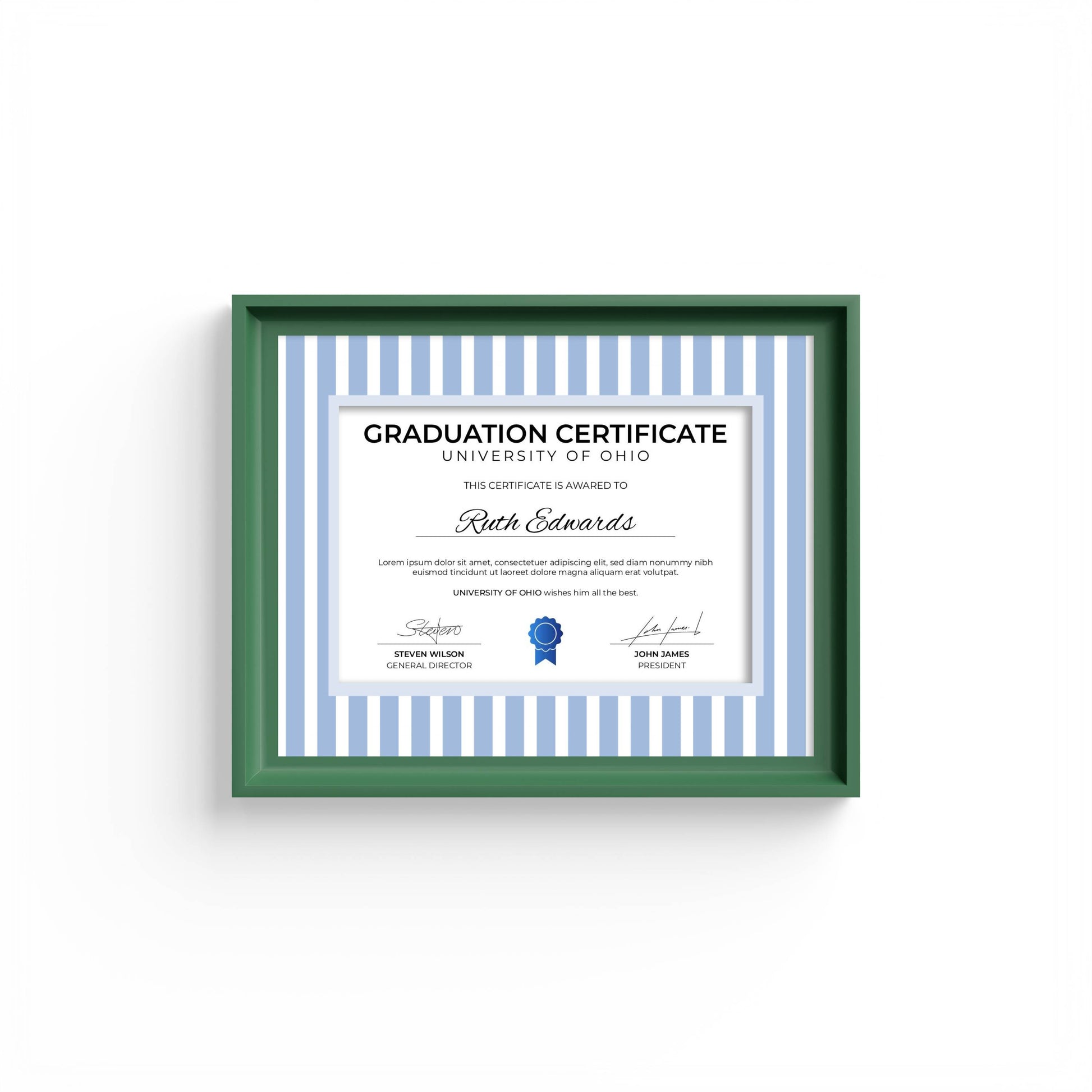 Medium Stripes Photo Mount - mount for picture frame for graduation certificates - green frame - wall hanging - Coeur et Maman