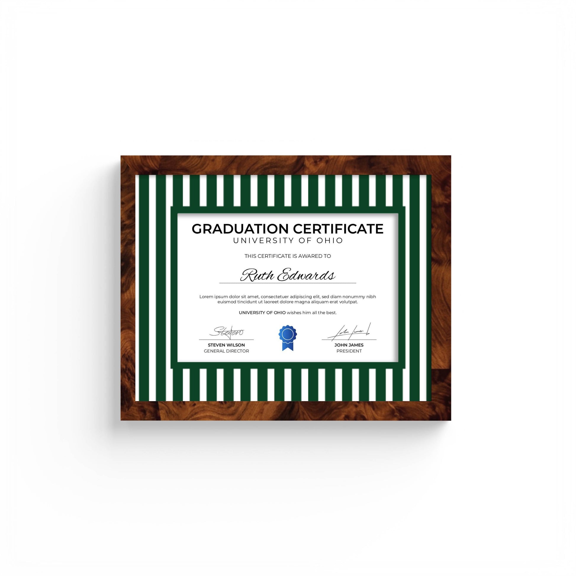 Medium Stripes Photo Mount - custom photo mat for framing graduation certificates - burlwood frame - wall hanging - Coeur et Maman