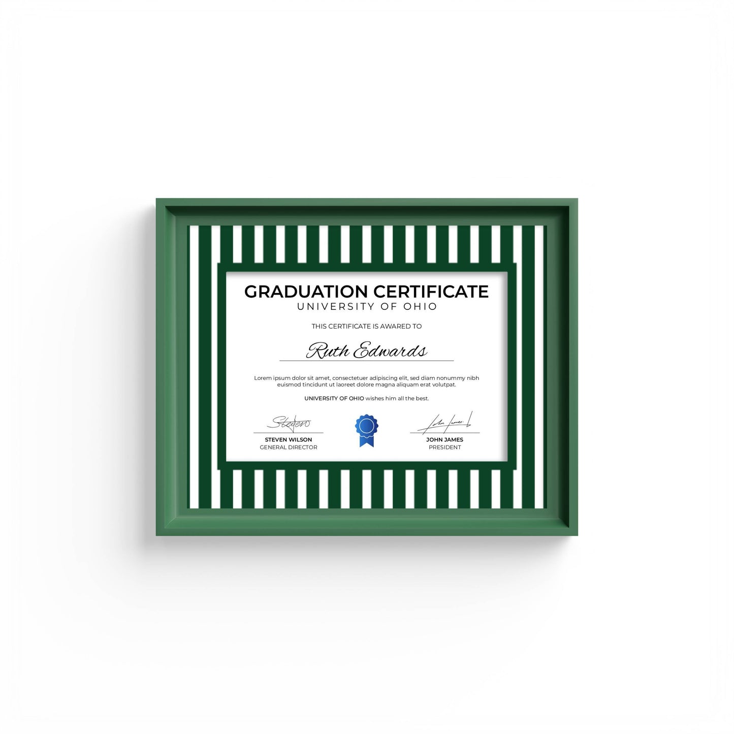 Medium Stripes Photo Mount - mount for picture frame for graduation certificates - green frame - wall hanging - Coeur et Maman