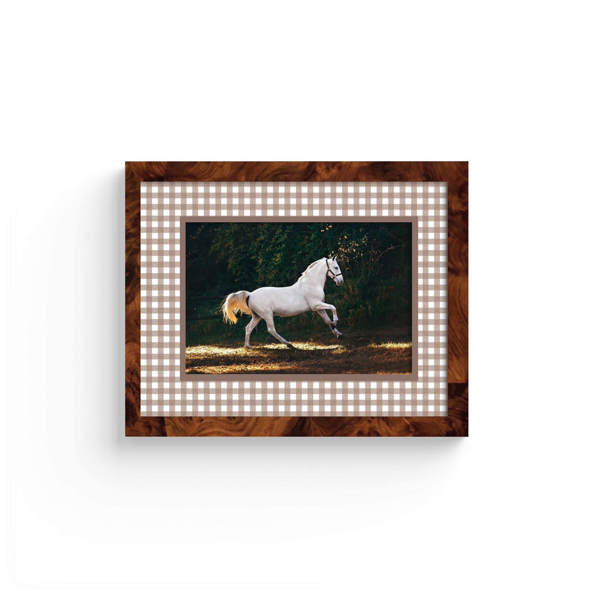 Gingham Photo Mount - custom photo mat for framing - equestrian gifts - burlwood frame - wall hanging - Coeur et Maman
