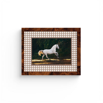 Gingham Photo Mount - custom photo mat for framing - equestrian gifts - burlwood frame - wall hanging - Coeur et Maman