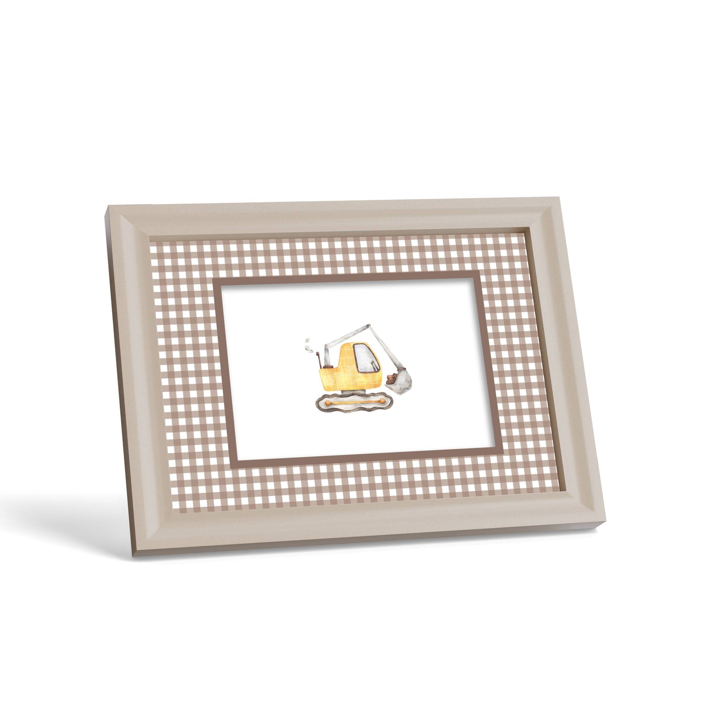 Gingham Photo Mount - custom photo mat for framing - cream frame - surface leaning - Coeur et Maman