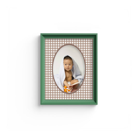 Gingham Photo Mount - mount for picture frame for christening photos -modern christenings gifts -green frame - wall hanging - Coeur et Maman