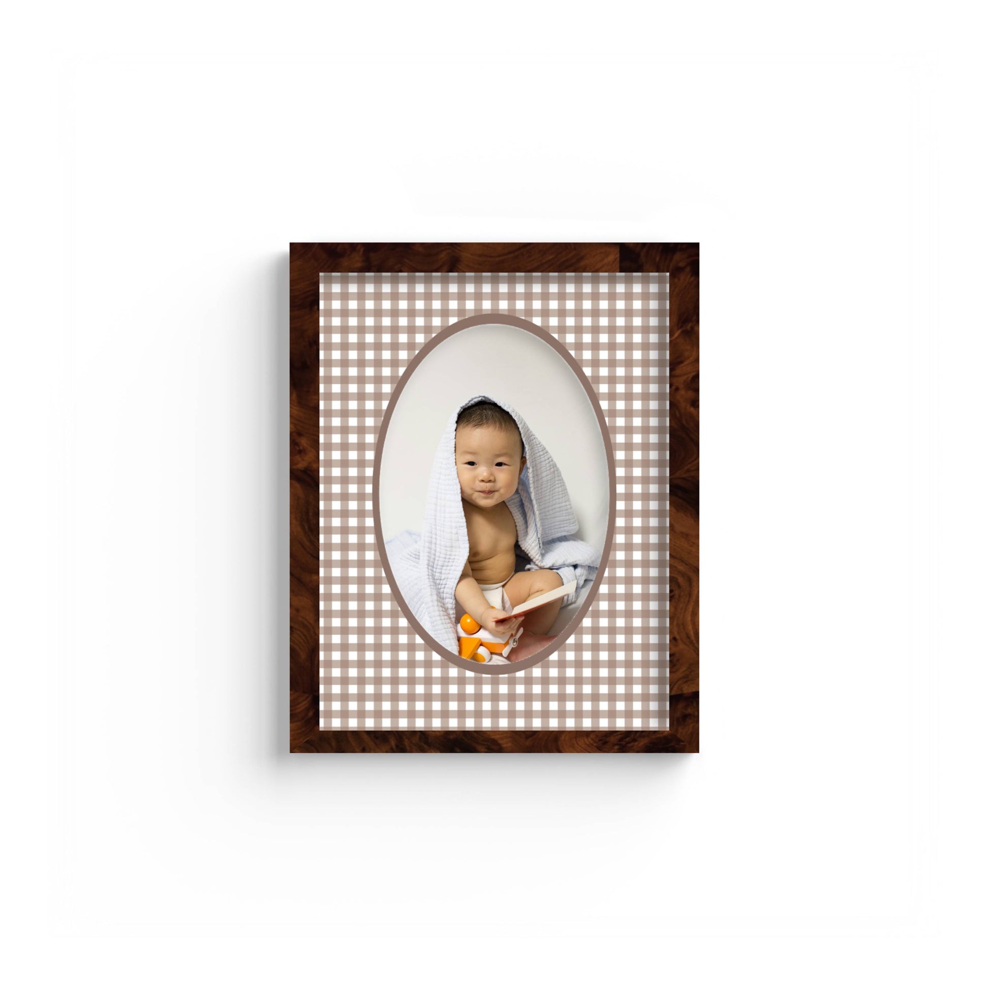 Gingham Photo Mount - custom photo mat for framing christening photos - modern christening gifts - burlwood frame - wall hanging - Coeur et Maman