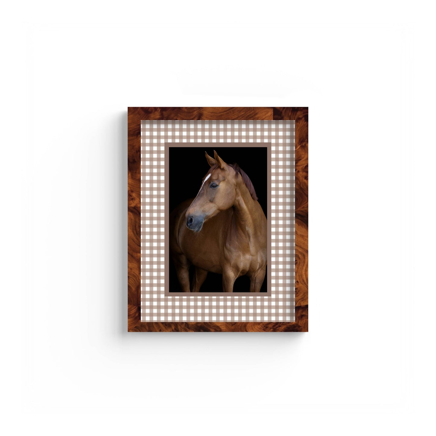 Gingham Photo Mount - custom photo mat for framing - equestrian gifts - burlwood frame - wall hanging - Coeur et Maman