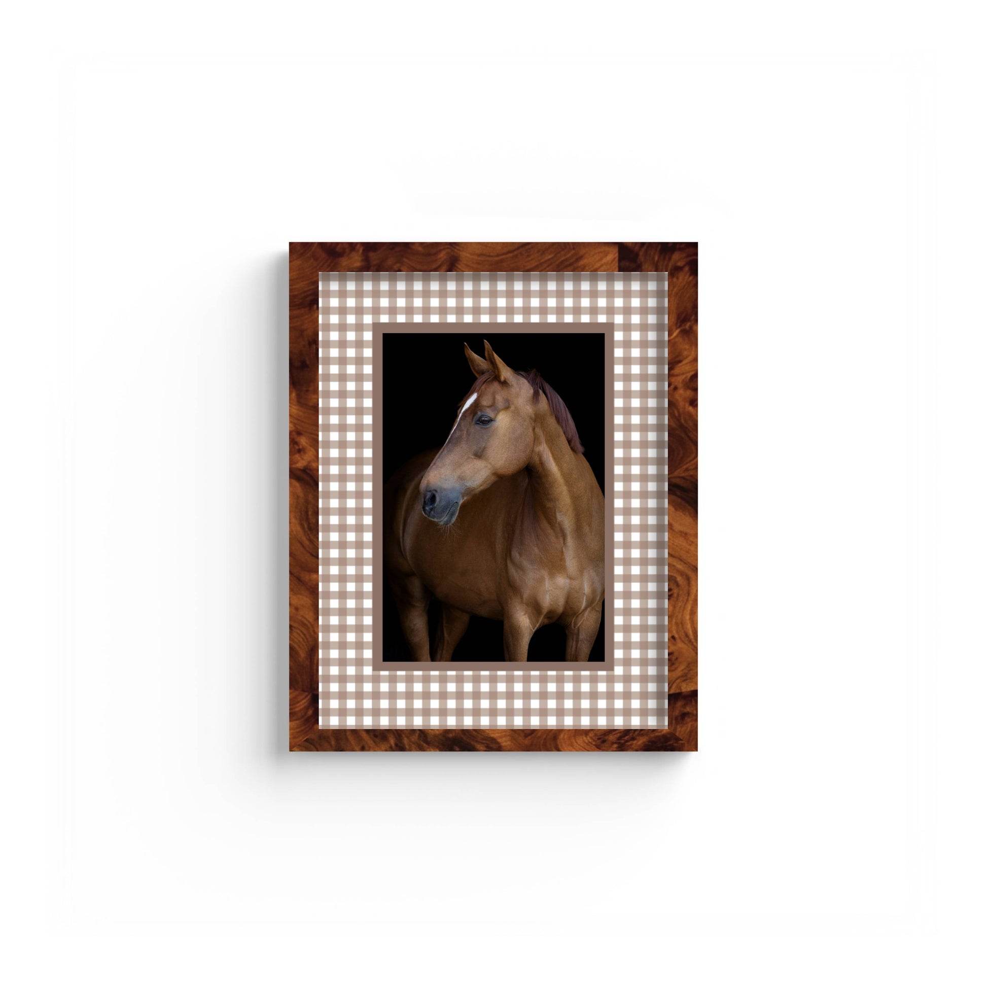 Gingham Photo Mount - custom photo mat for framing - equestrian gifts - burlwood frame - wall hanging - Coeur et Maman