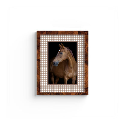 Gingham Photo Mount - custom photo mat for framing - equestrian gifts - burlwood frame - wall hanging - Coeur et Maman