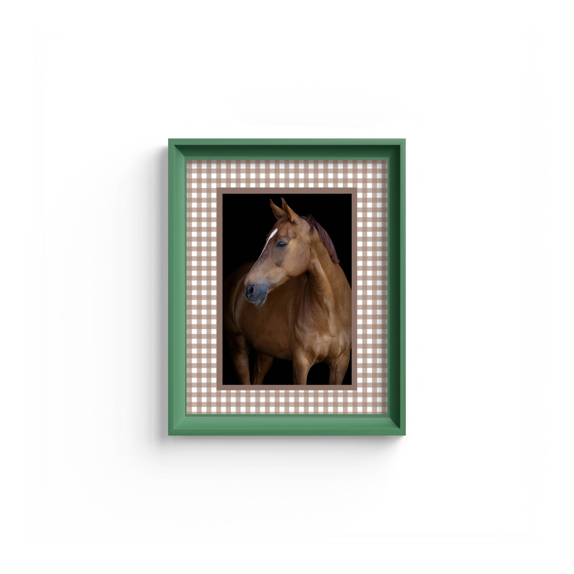 Gingham Photo Mount - mount for picture frame - equestrian gifts - green frame - wall hanging - Coeur et Maman