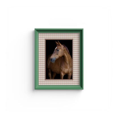 Gingham Photo Mount - mount for picture frame - equestrian gifts - green frame - wall hanging - Coeur et Maman