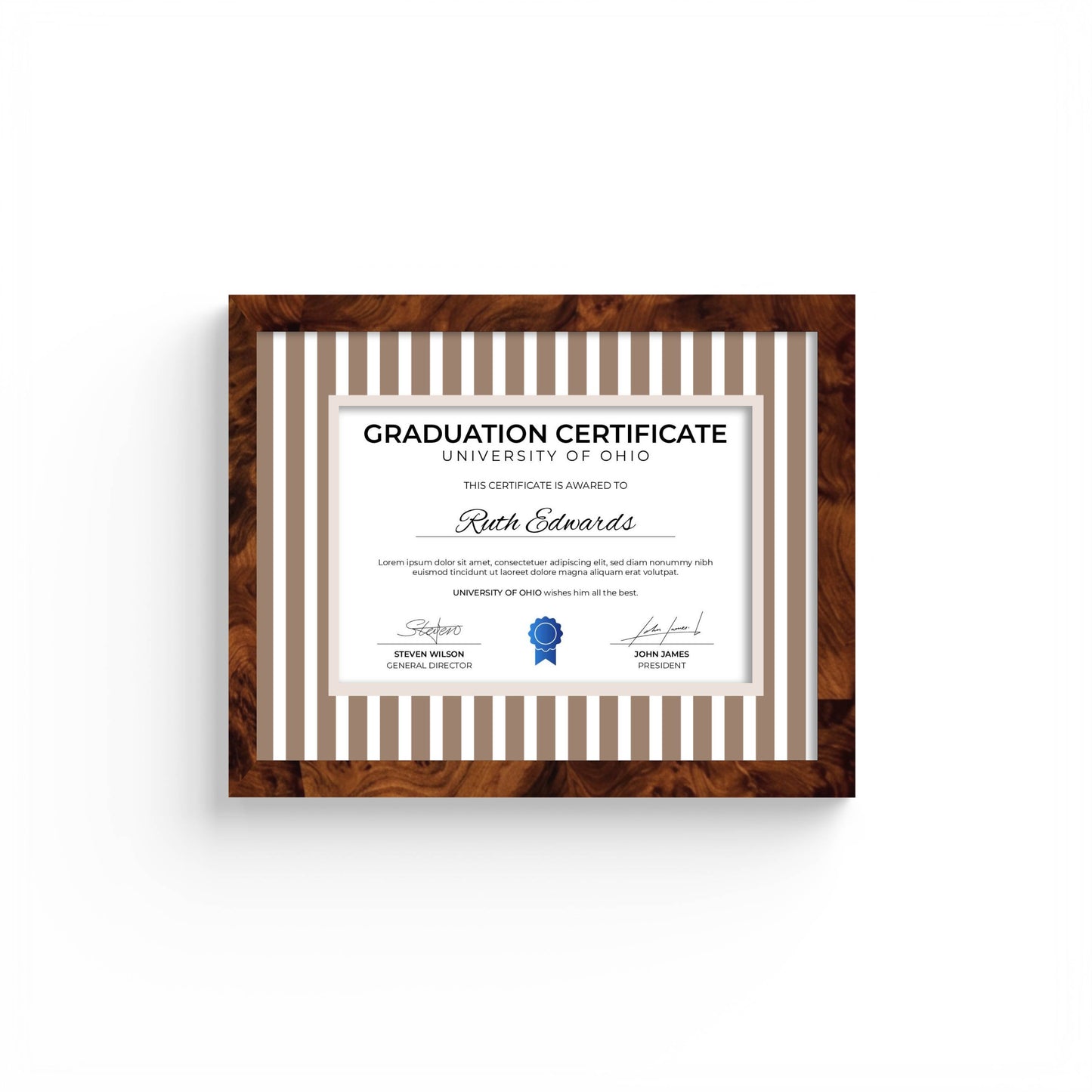 Medium Stripes Photo Mount - custom photo mat for framing graduation certificates - burlwood frame - wall hanging - Coeur et Maman