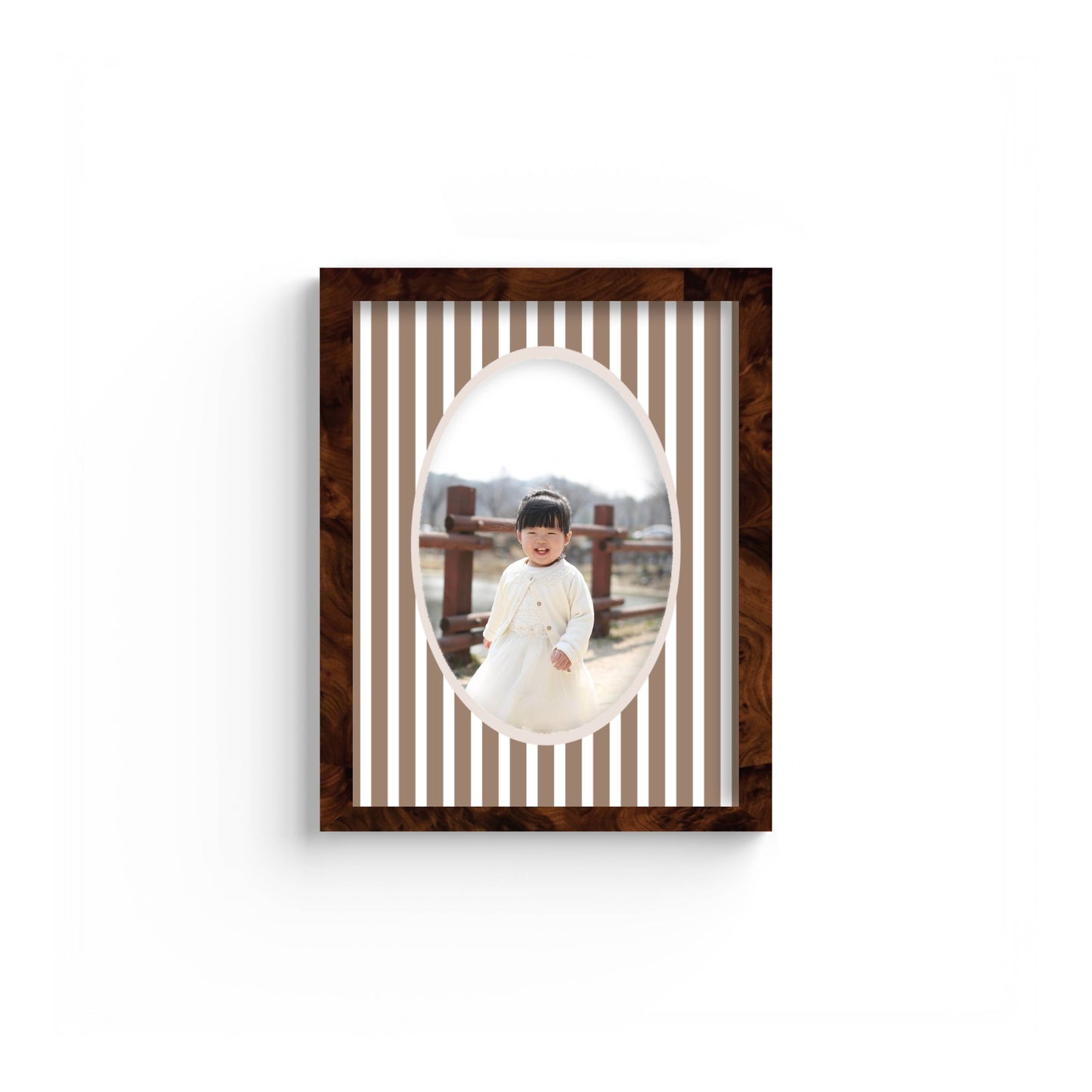 Medium Stripes Photo Mount - custom photo mat for framing -burlwood frame - wall hanging - Coeur et Maman