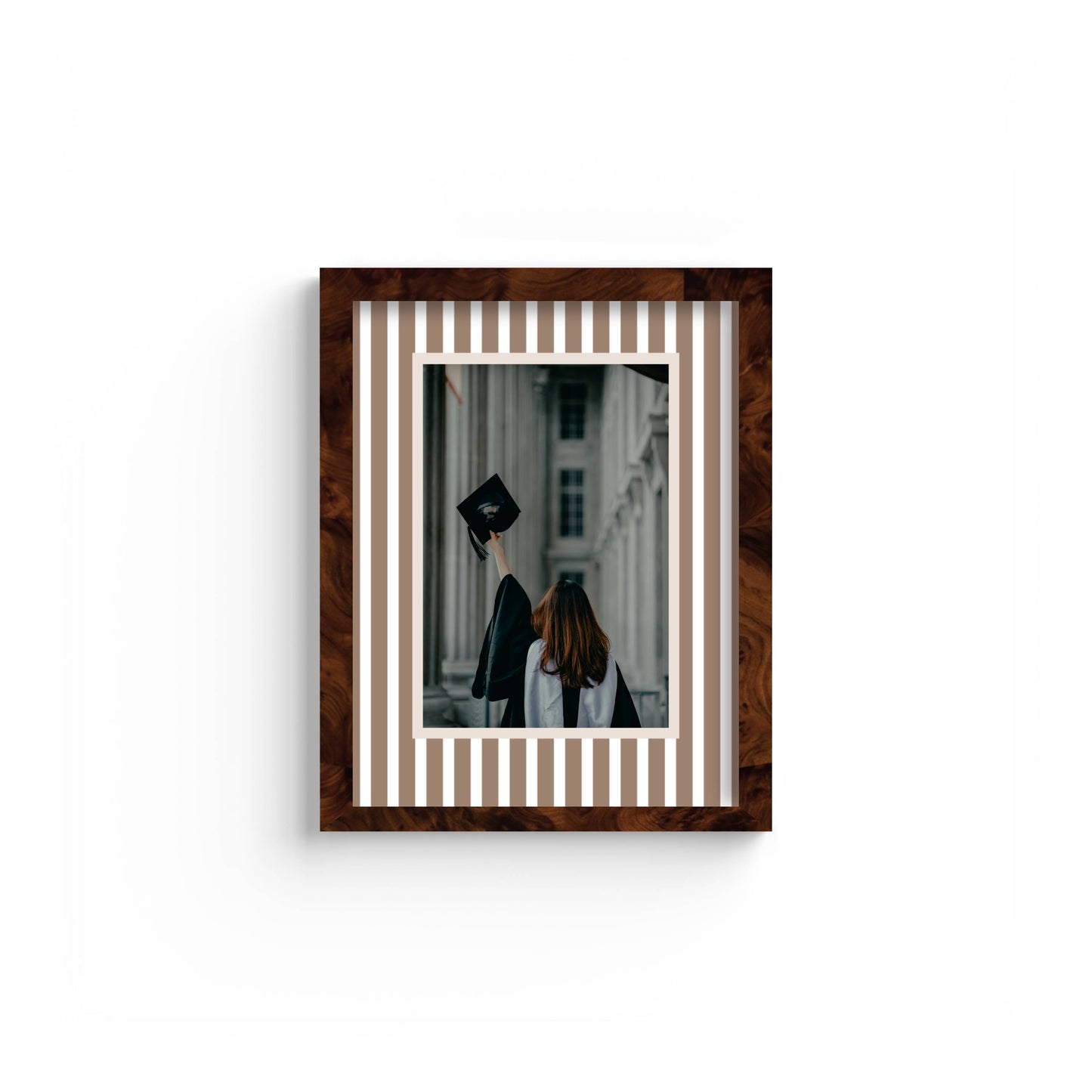 Medium Stripes Photo Mount - custom photo mat for framing graduation certificates - burlwood frame - wall hanging - Coeur et Maman