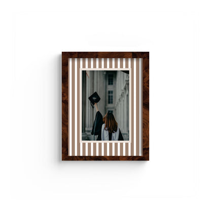 Medium Stripes Photo Mount - custom photo mat for framing graduation certificates - burlwood frame - wall hanging - Coeur et Maman