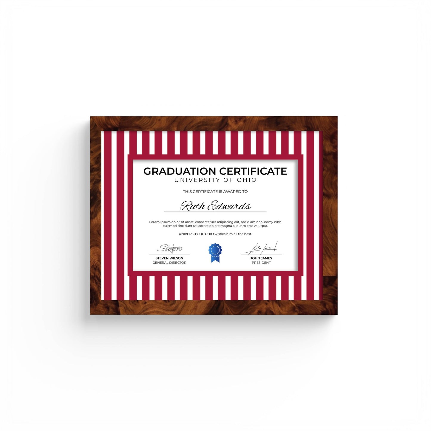 Medium Stripes Photo Mount - custom photo mat for framing graduation certificates - burlwood frame - wall hanging - Coeur et Maman