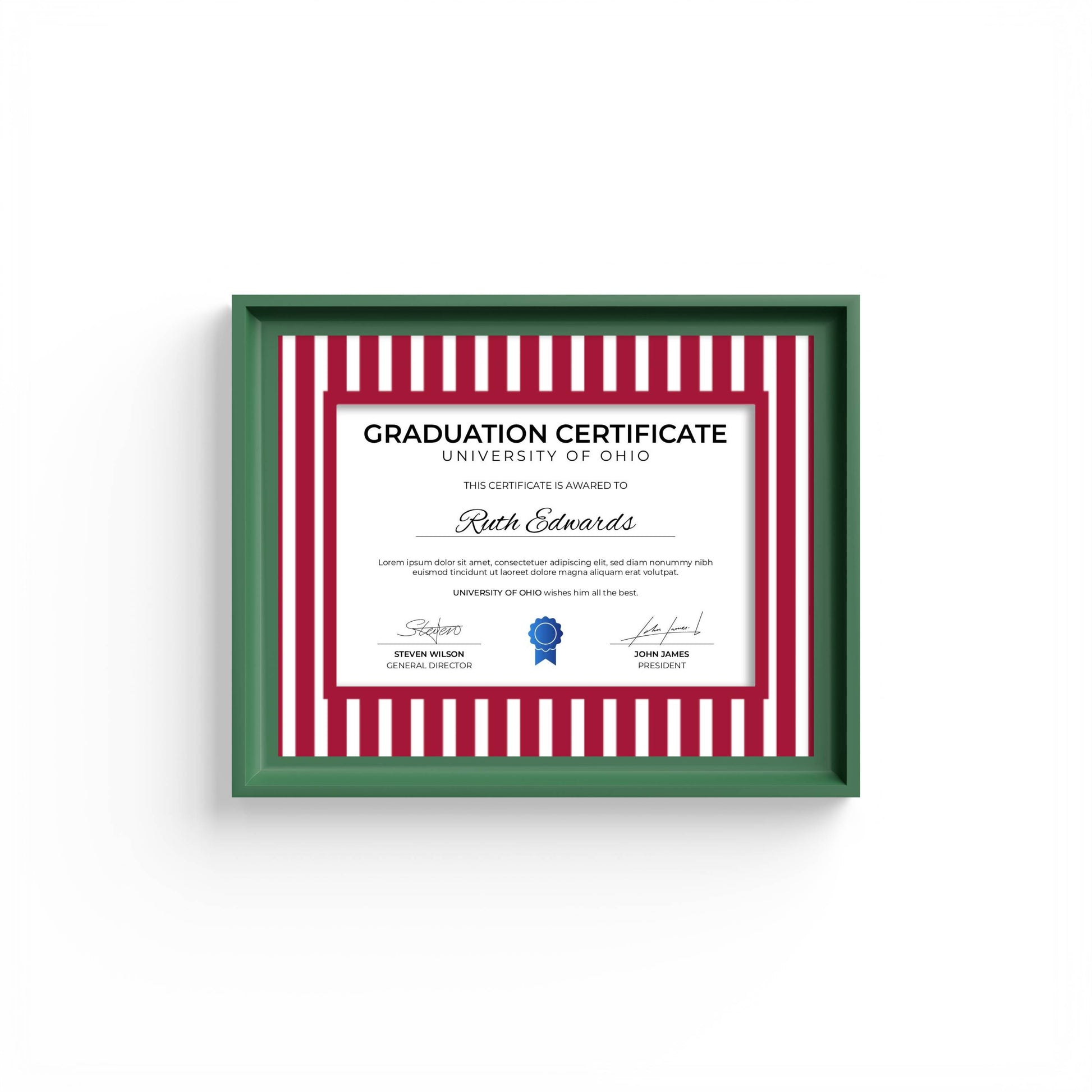 Medium Stripes Photo Mount - mount for picture frame for graduation certificates - green frame - wall hanging - Coeur et Maman
