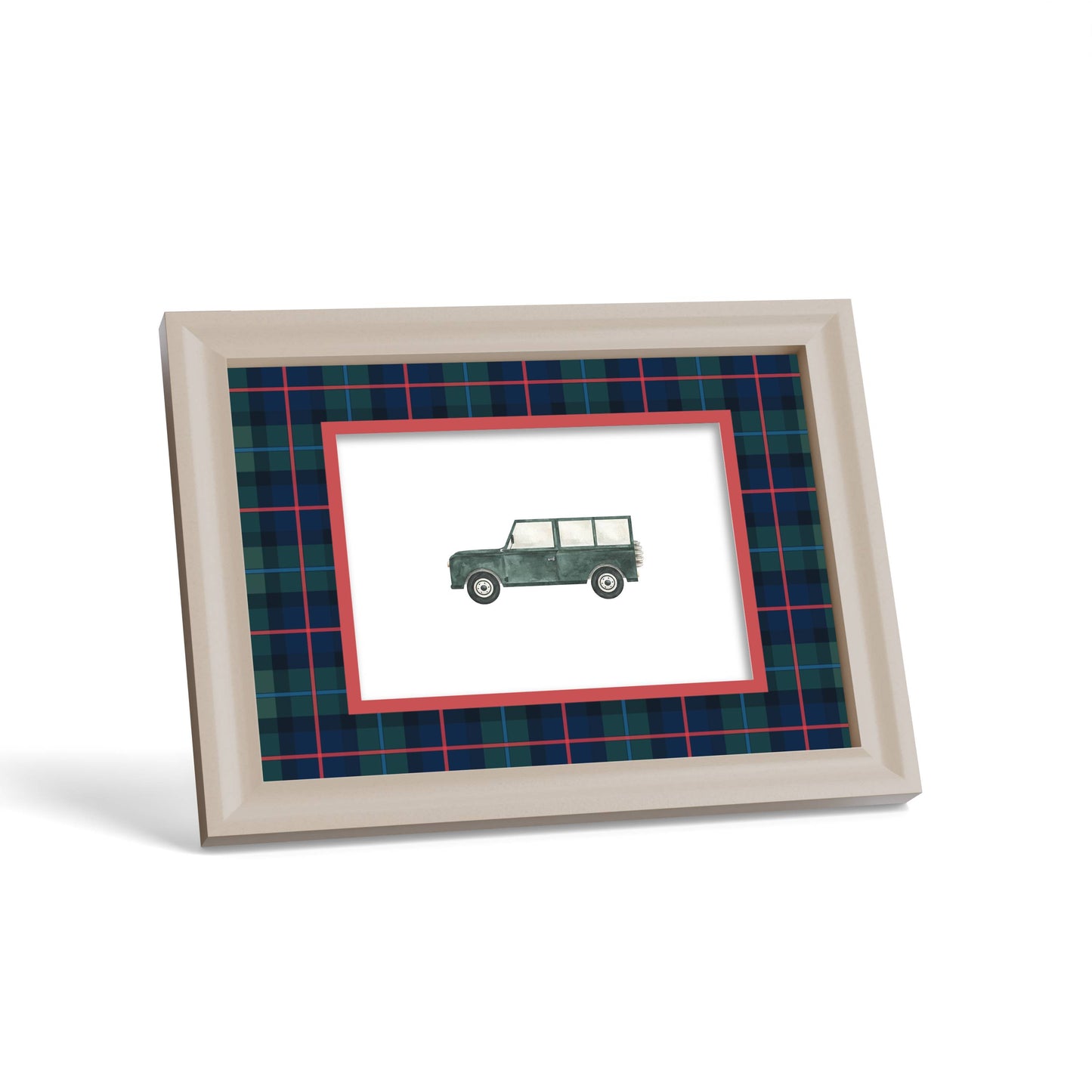 Campbell of Cawdor Tartan Photo Mount - custom photo mat for framing - cream frame - surface leaning - Coeur et Maman