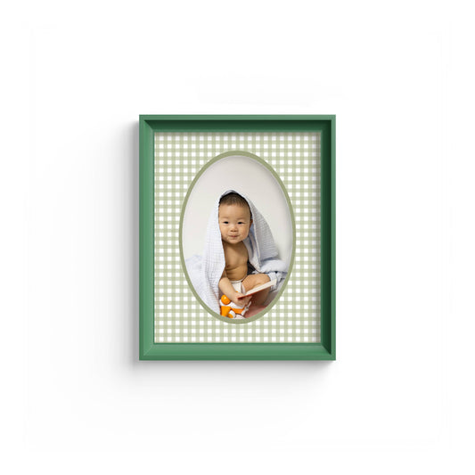 Gingham Photo Mount - mount for picture frame - green frame - wall hanging - Coeur et Maman