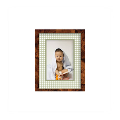 Gingham Photo Mount - custom photo mat for framing -burlwood frame - wall hanging - Coeur et Maman