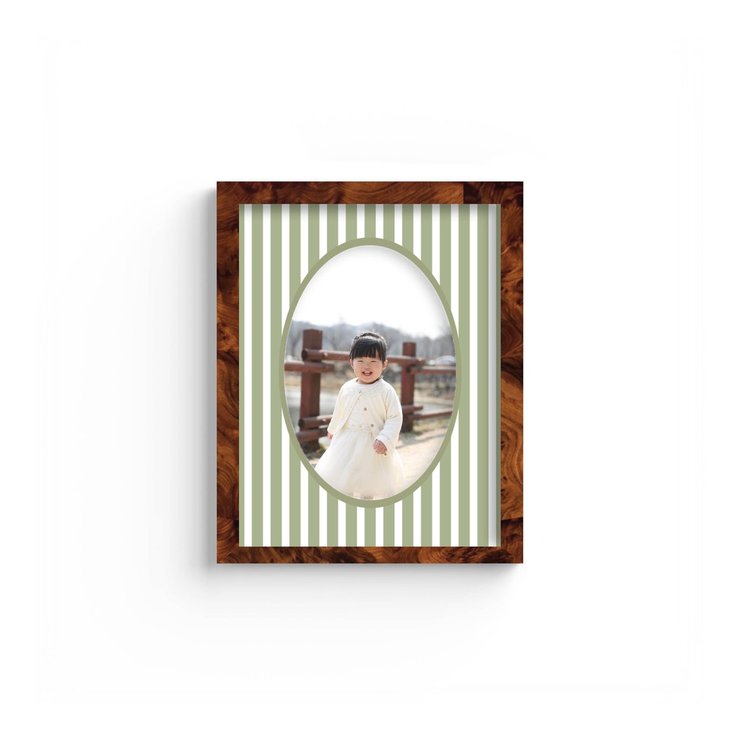 Medium Stripes Photo Mount - custom photo mat for framing -burlwood frame - wall hanging - Coeur et Maman