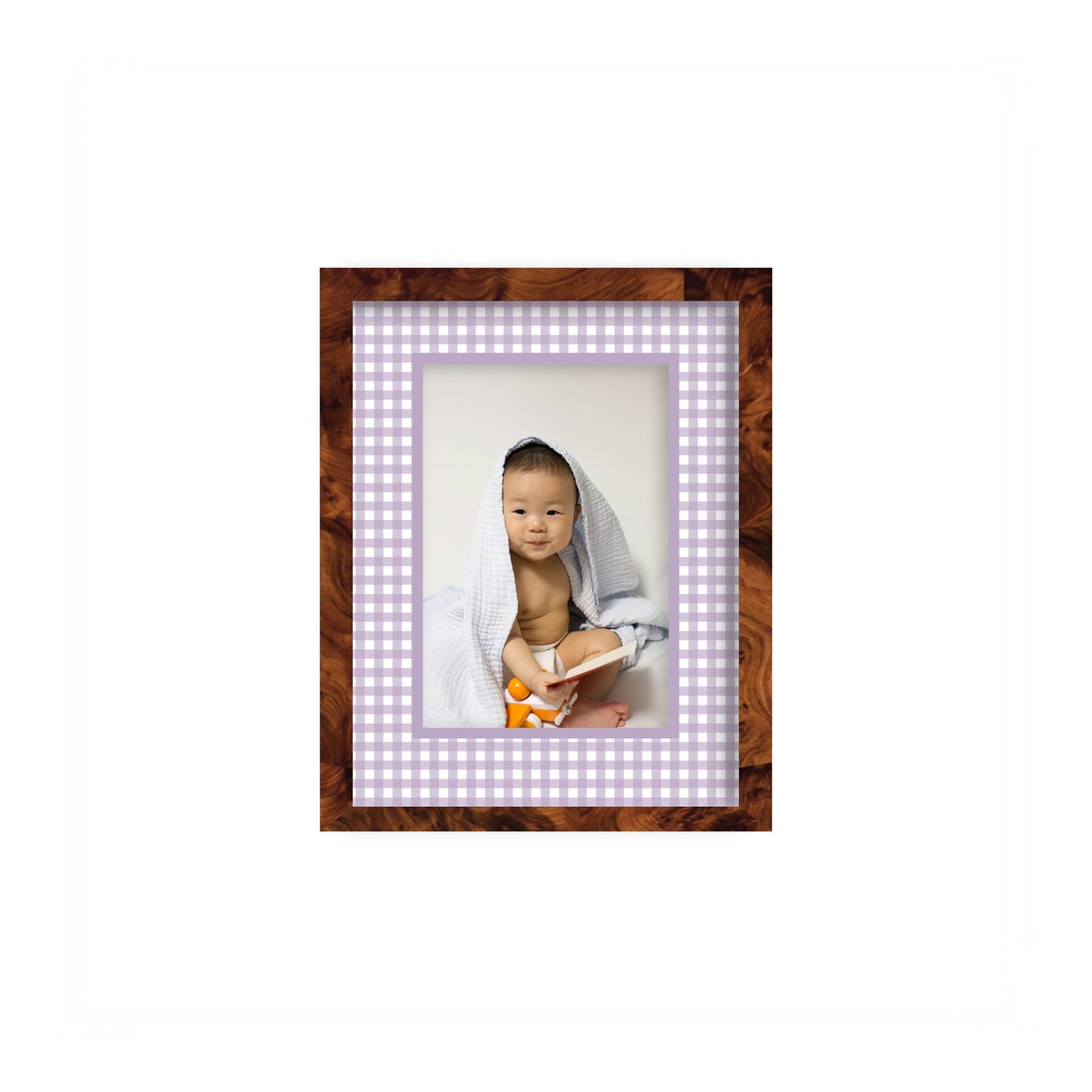 Gingham Photo Mount - custom photo mat for framing -burlwood frame - wall hanging - Coeur et Maman