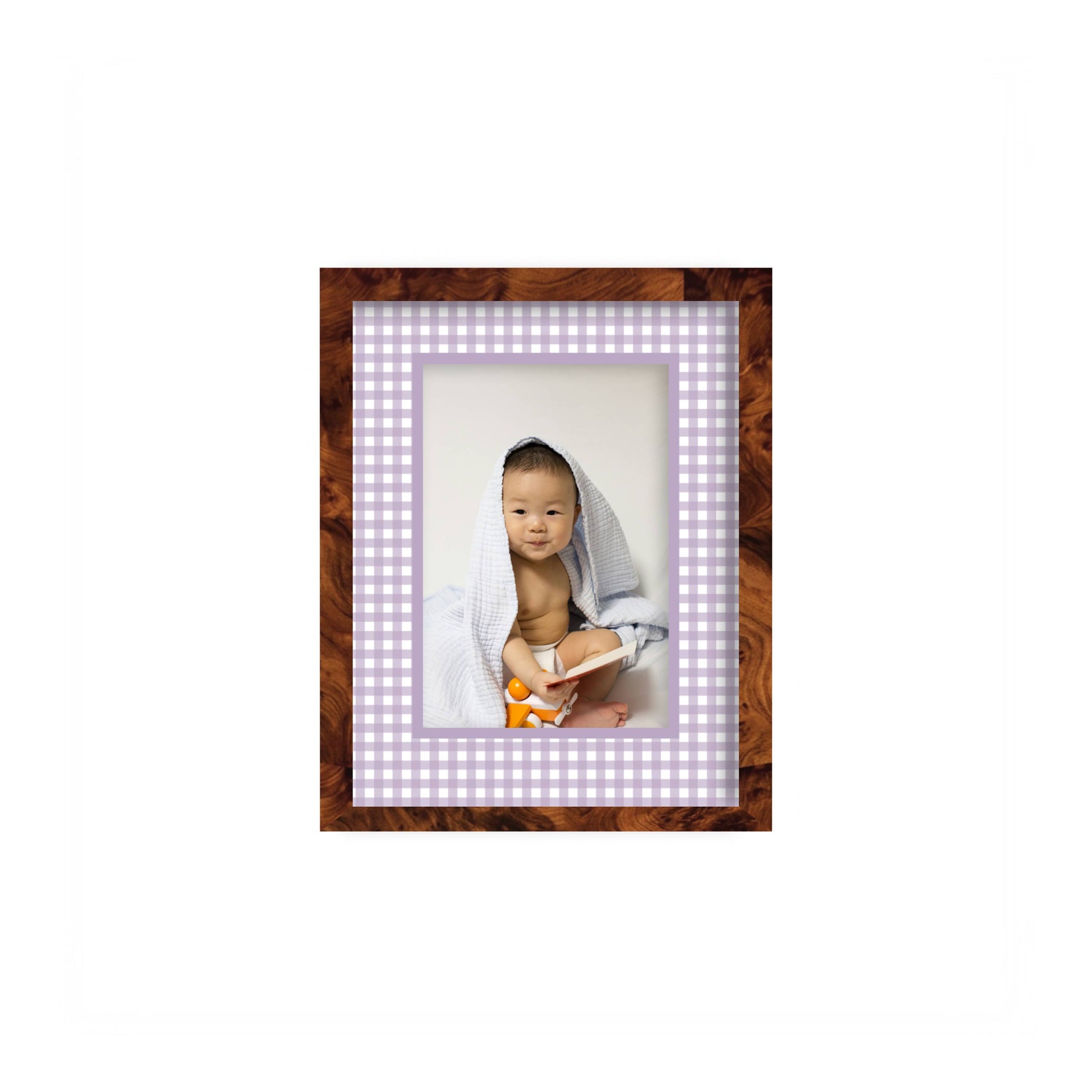 Gingham Photo Mount - custom photo mat for framing -burlwood frame - wall hanging - Coeur et Maman