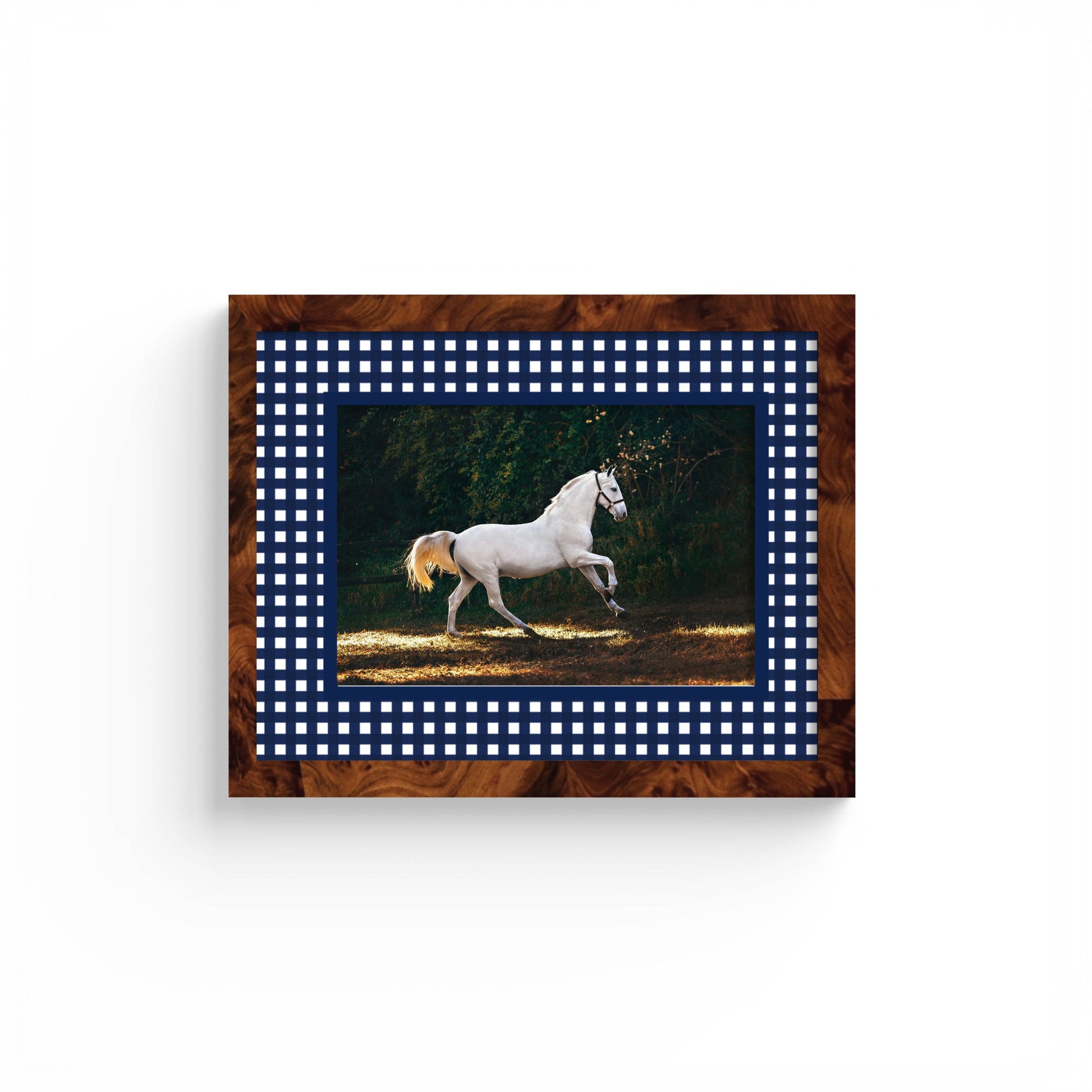 Gingham Photo Mount - custom photo mat for framing - equestrian gifts - burlwood frame - wall hanging - Coeur et Maman