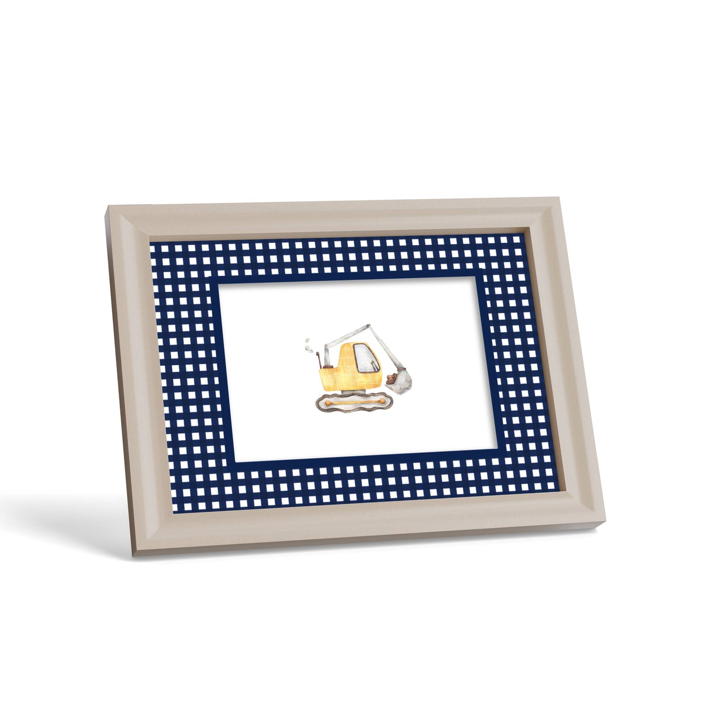 Gingham Photo Mount - custom photo mat for framing - cream frame - surface leaning - Coeur et Maman