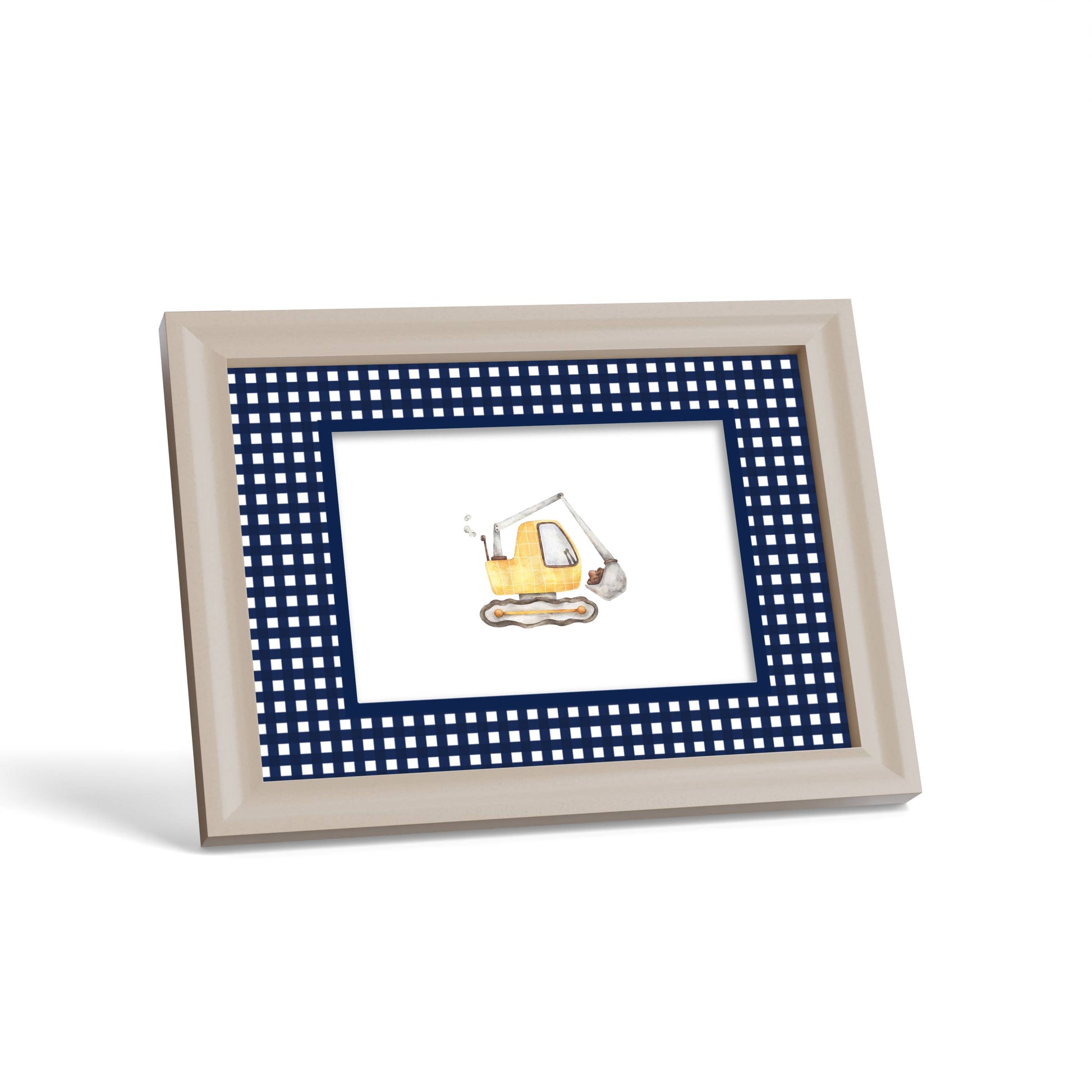 Gingham Photo Mount - custom photo mat for framing - cream frame - surface leaning - Coeur et Maman