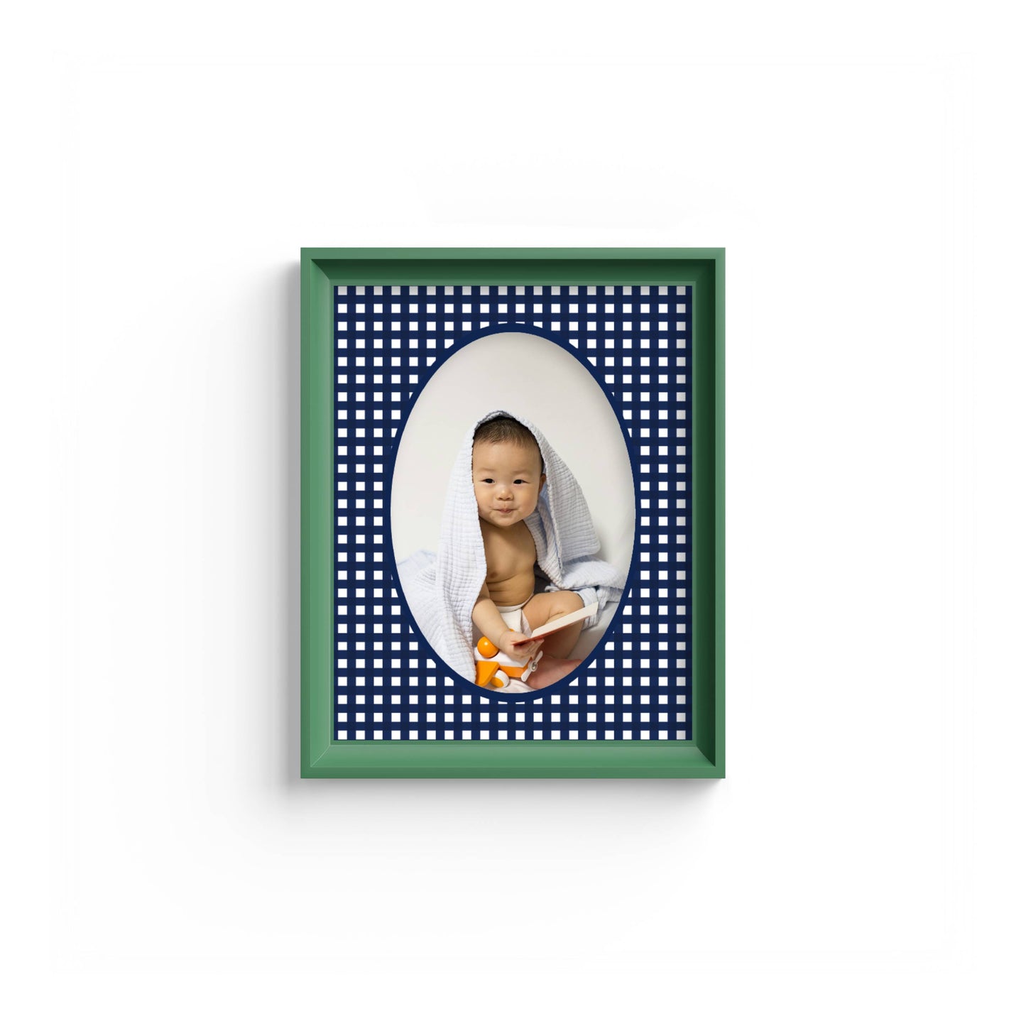Gingham Photo Mount - mount for picture frame - green frame - wall hanging - Coeur et Maman