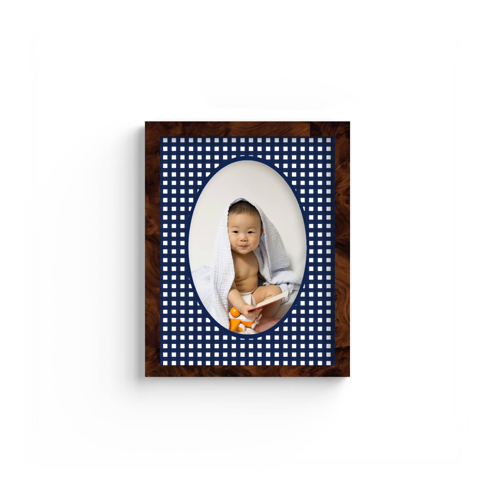 Gingham Photo Mount - custom photo mat for framing -burlwood frame - wall hanging - Coeur et Maman