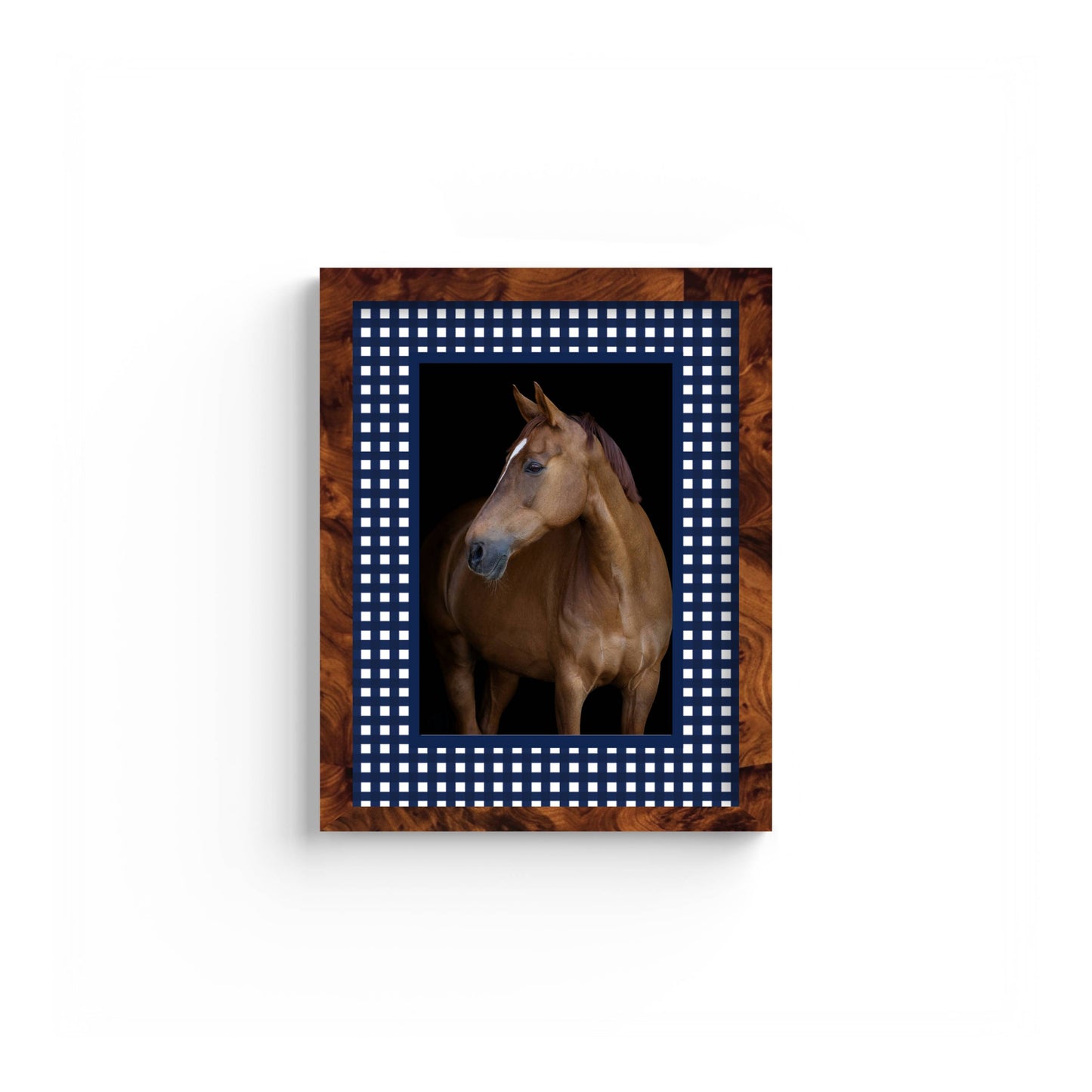 Gingham Photo Mount - custom photo mat for framing - equestrian gifts - burlwood frame - wall hanging - Coeur et Maman