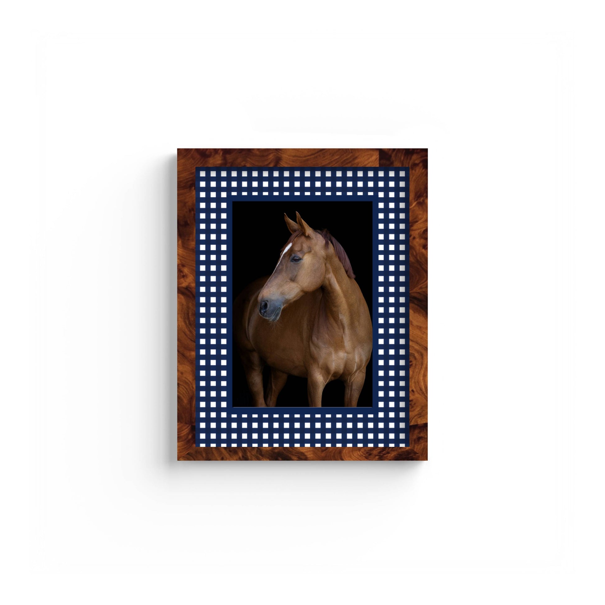 Gingham Photo Mount - custom photo mat for framing - equestrian gifts - burlwood frame - wall hanging - Coeur et Maman