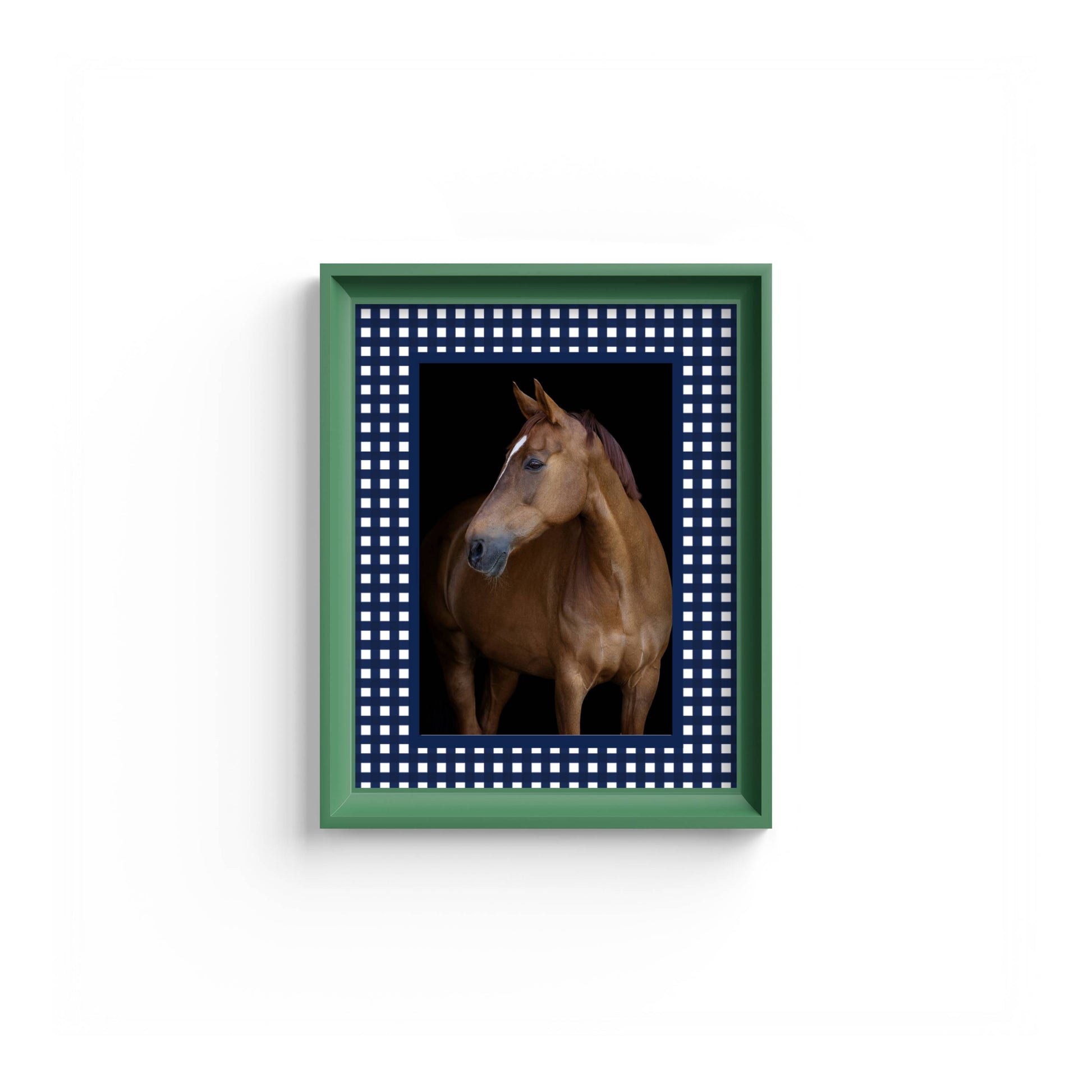 Gingham Photo Mount - mount for picture frame - equestrian gifts - green frame - wall hanging - Coeur et Maman