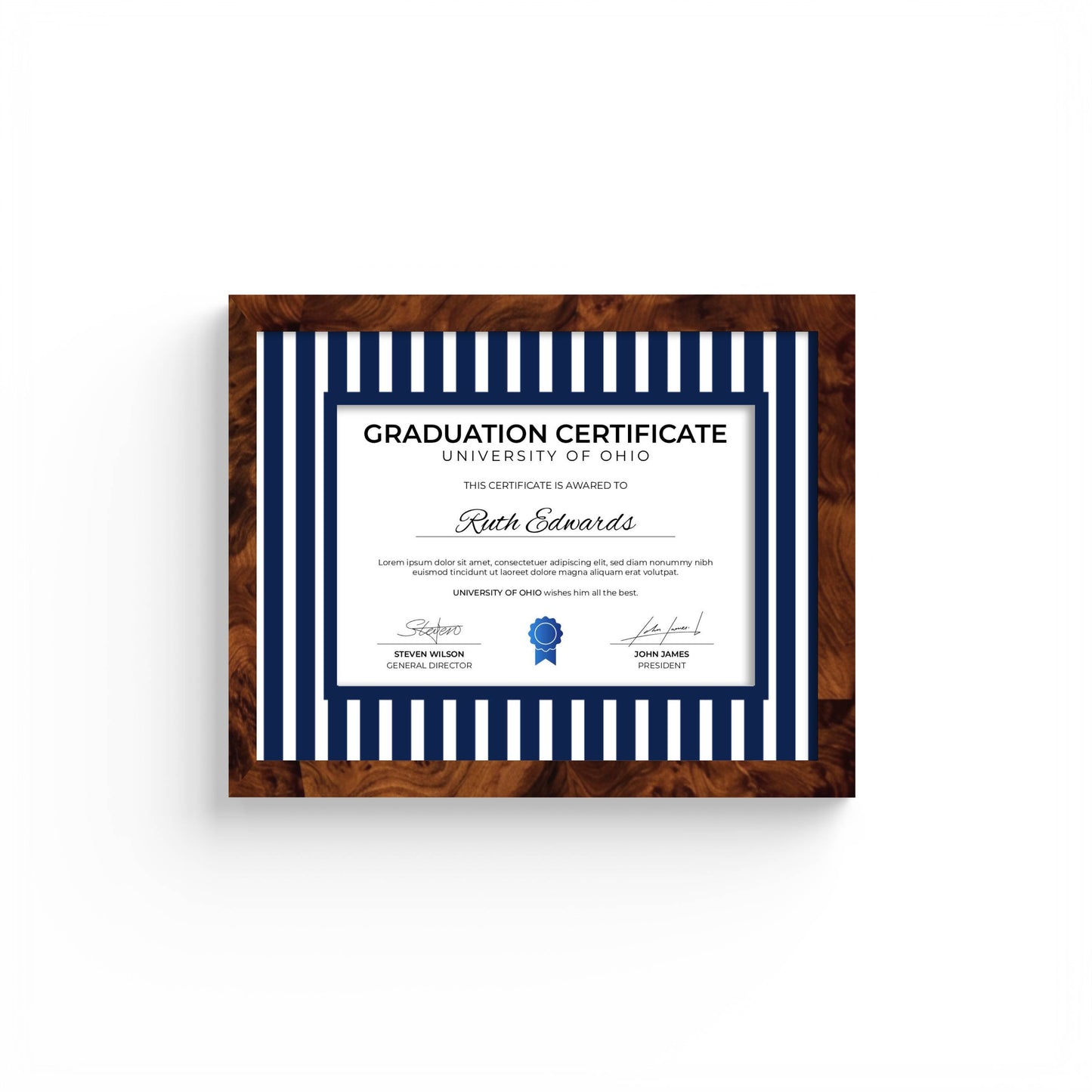 Medium Stripes Photo Mount - custom photo mat for framing graduation certificates - burlwood frame - wall hanging - Coeur et Maman