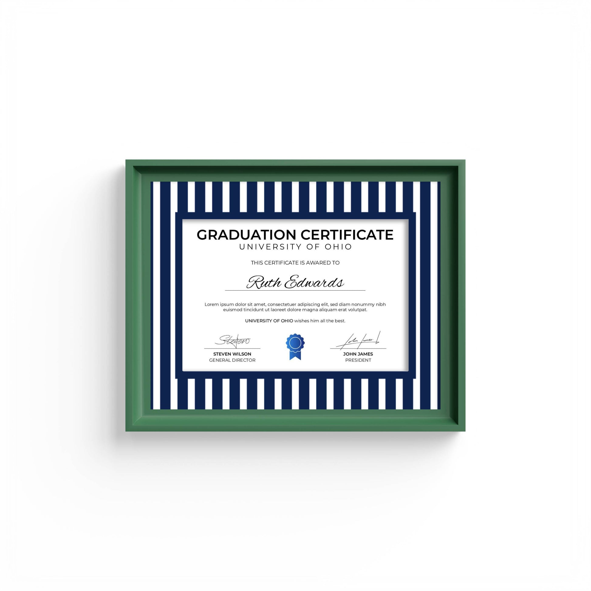 Medium Stripes Photo Mount - mount for picture frame for graduation certificates - green frame - wall hanging - Coeur et Maman
