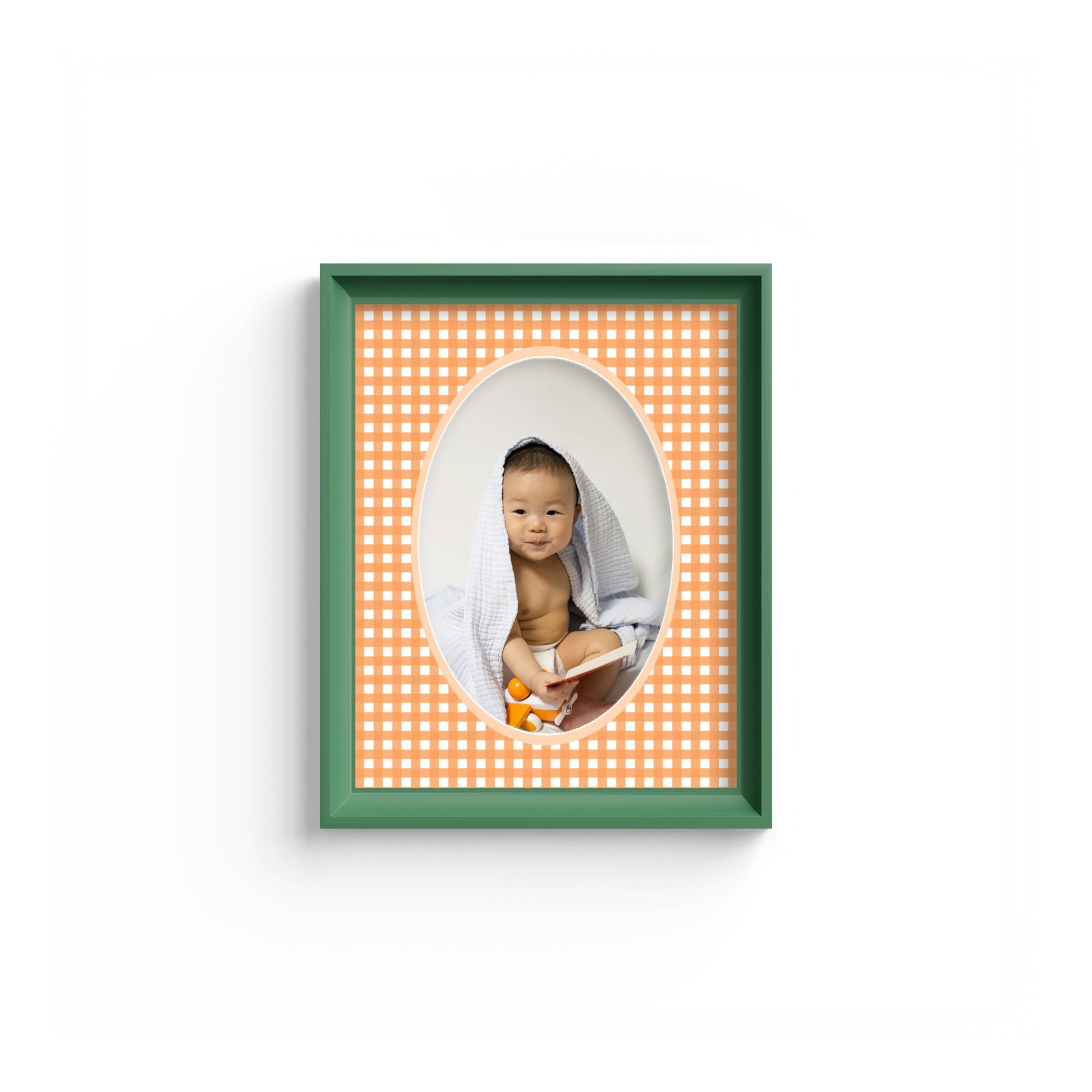 Gingham Photo Mount - mount for picture frame - green frame - wall hanging - Coeur et Maman