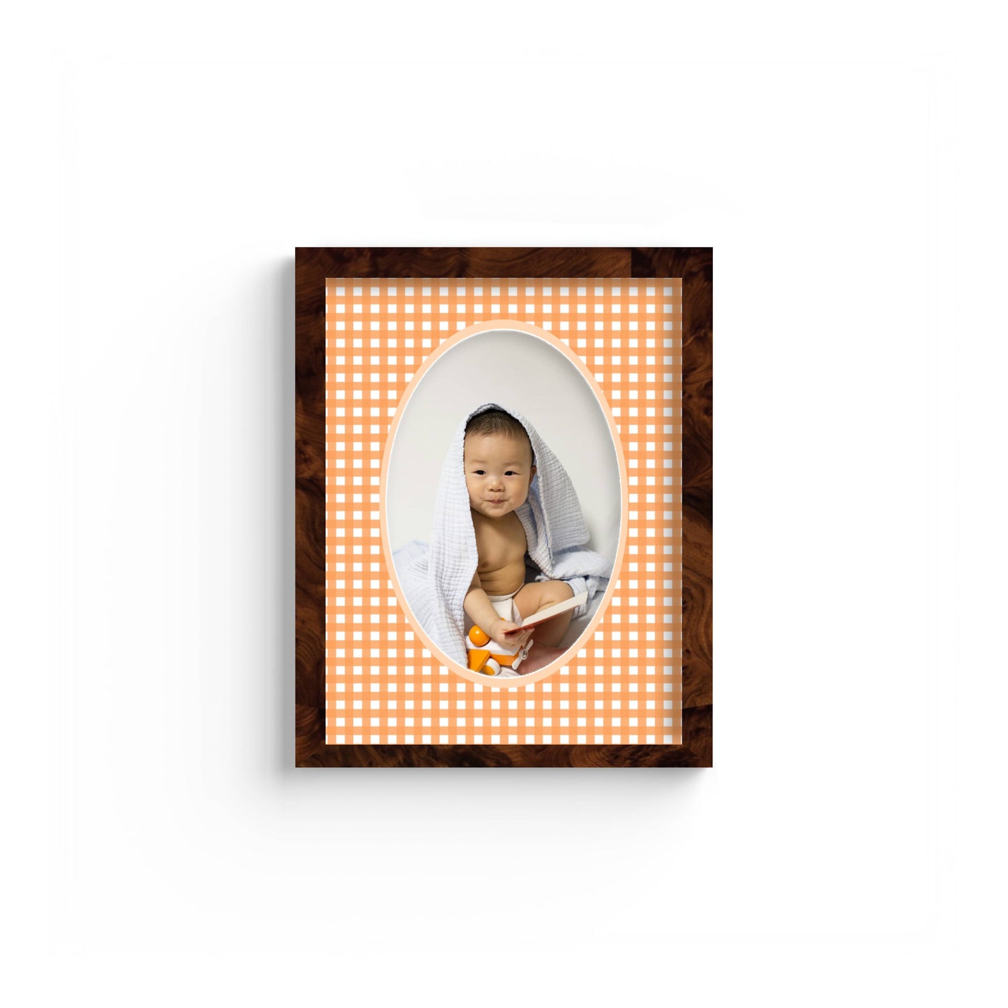 Gingham Photo Mount - custom photo mat for framing -burlwood frame - wall hanging - Coeur et Maman