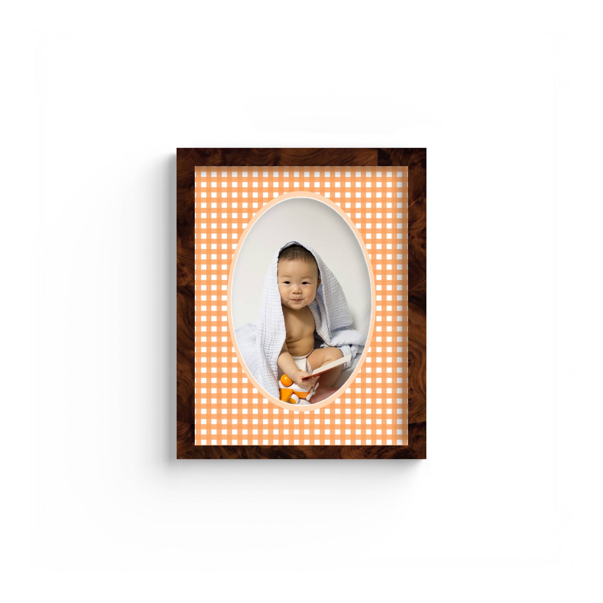 Gingham Photo Mount - custom photo mat for framing -burlwood frame - wall hanging - Coeur et Maman