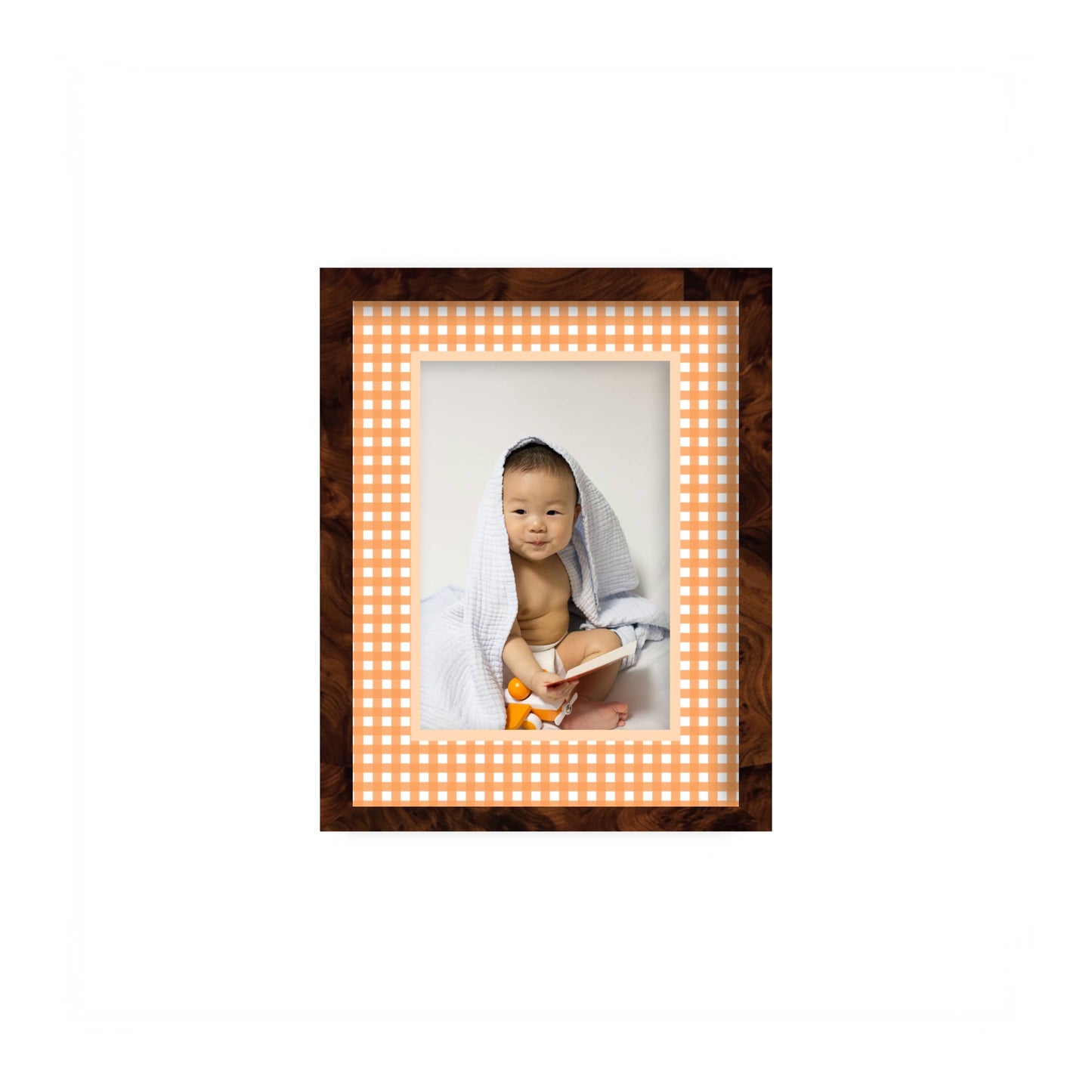 Gingham Photo Mount - custom photo mat for framing -burlwood frame - wall hanging - Coeur et Maman