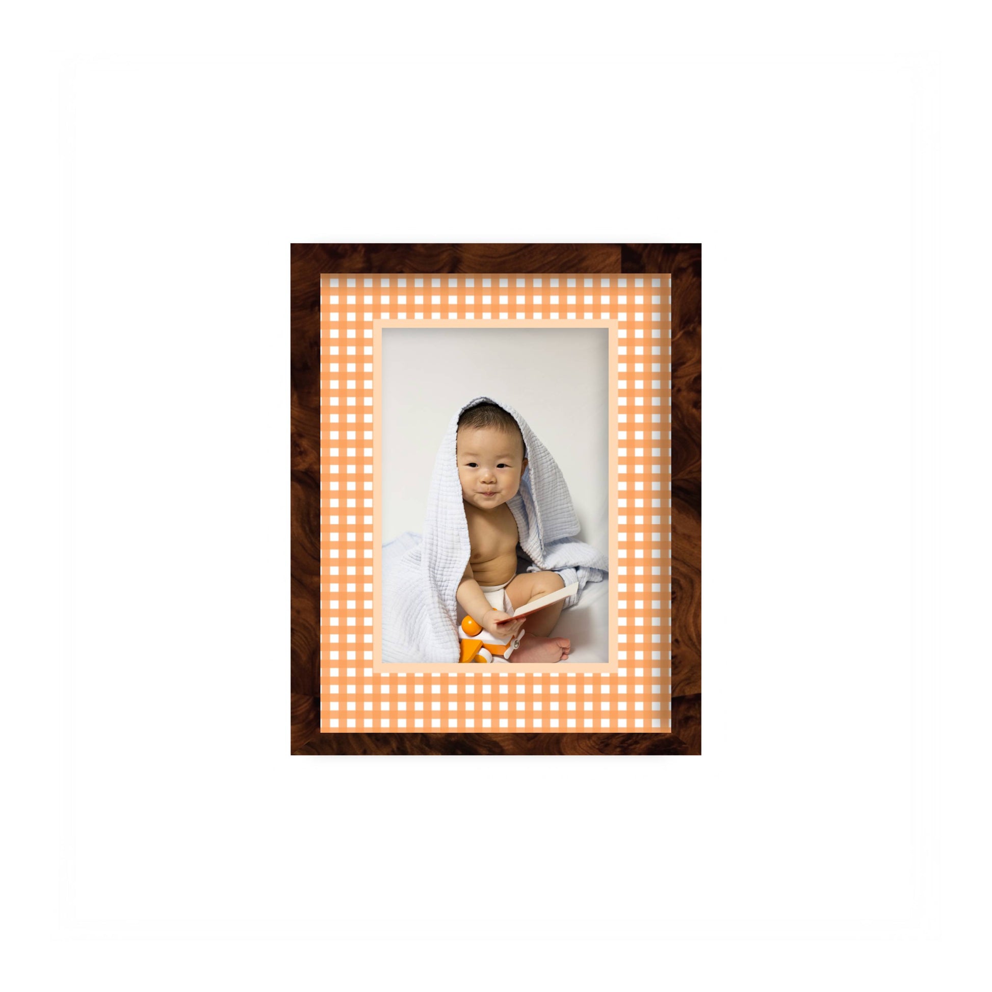 Gingham Photo Mount - custom photo mat for framing -burlwood frame - wall hanging - Coeur et Maman