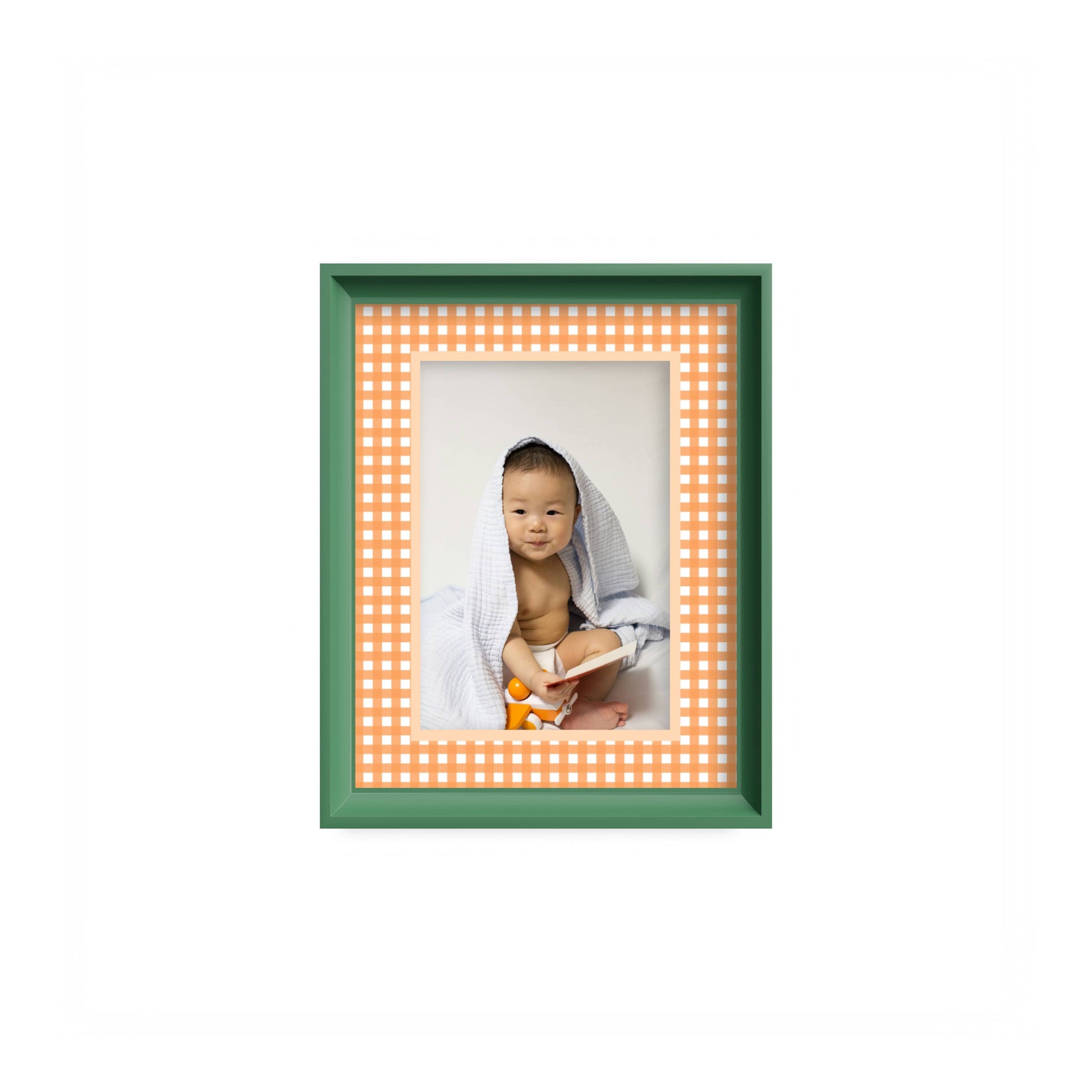 Gingham Photo Mount - mount for picture frame - green frame - wall hanging - Coeur et Maman