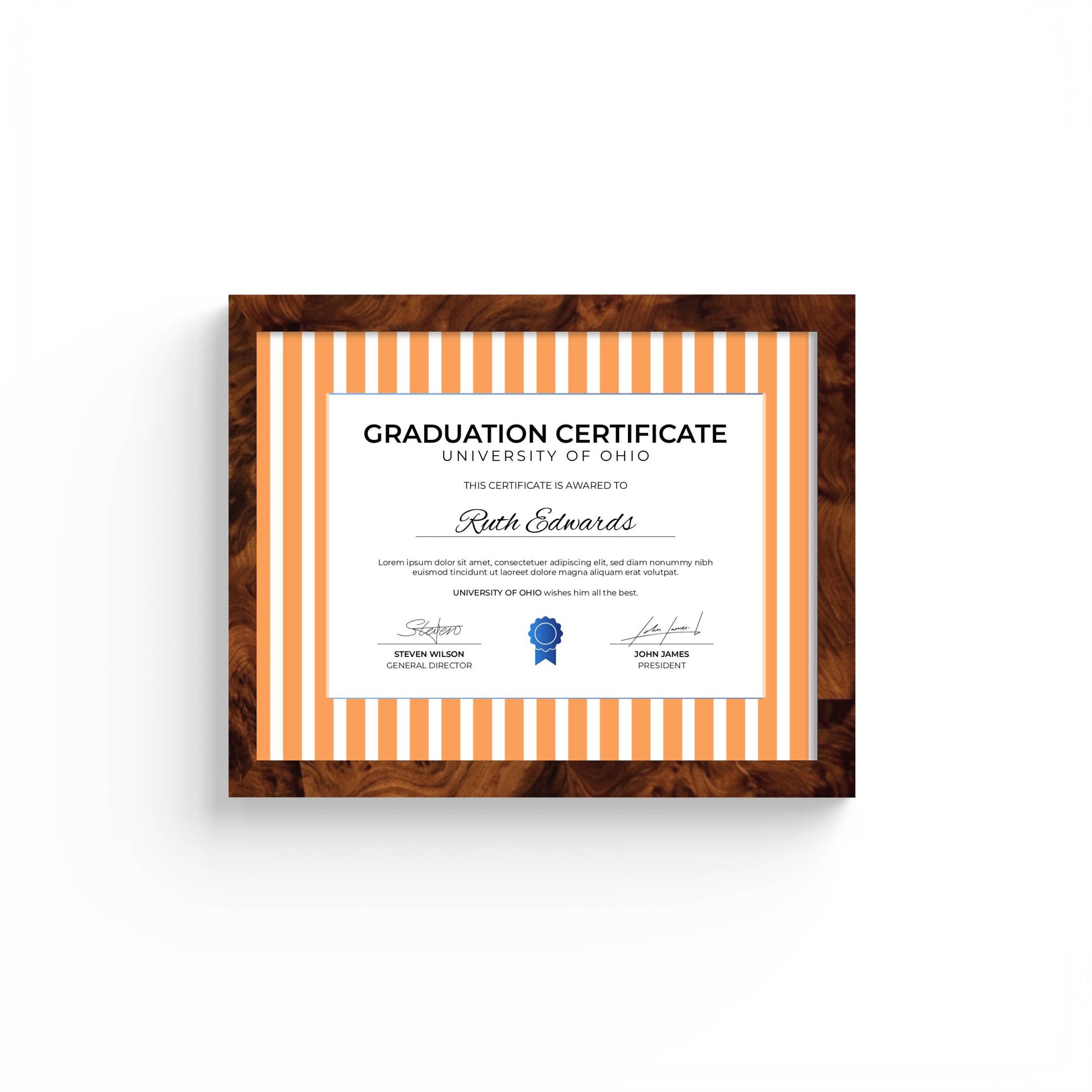 Medium Stripes Photo Mount - custom photo mat for framing graduation certificates - burlwood frame - wall hanging - Coeur et Maman