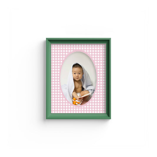 Gingham Photo Mount - mount for picture frame for christening photos -modern christenings gifts -green frame - wall hanging - Coeur et Maman
