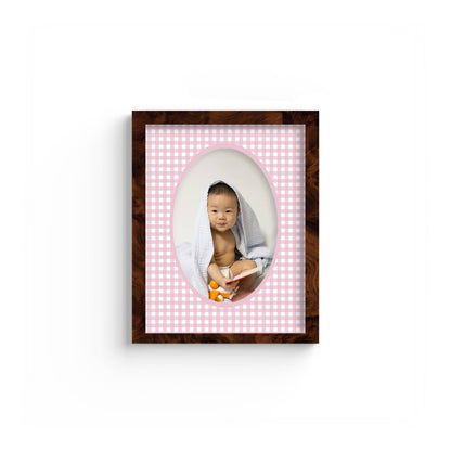Gingham Photo Mount - custom photo mat for framing christening photos - modern christening gifts - burlwood frame - wall hanging - Coeur et Maman